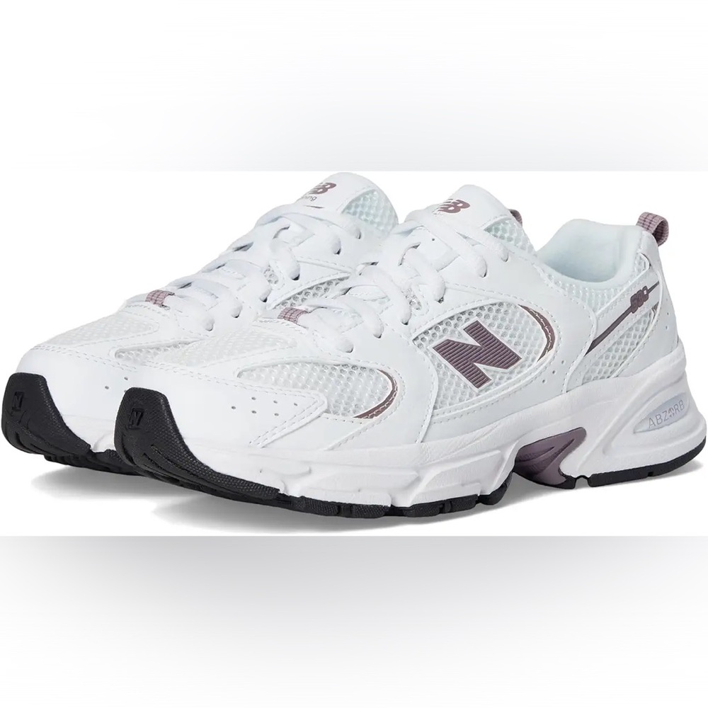 New Balance Big Kid White and Dark Purple Sneakers